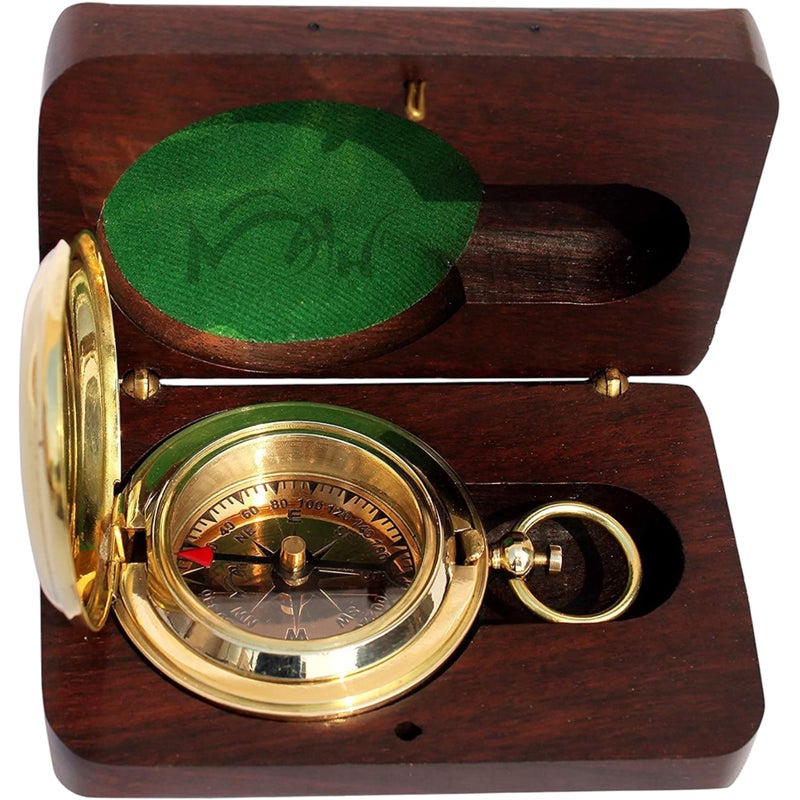 MAH Backpacking Navigation Handmade Brass Personalize Compass for Best Man Get Well Hiking Camping Hunting Trekking Sailing Adventure Travelling Graduation Day Birthday Gifts for Son Back to School - Image 1
